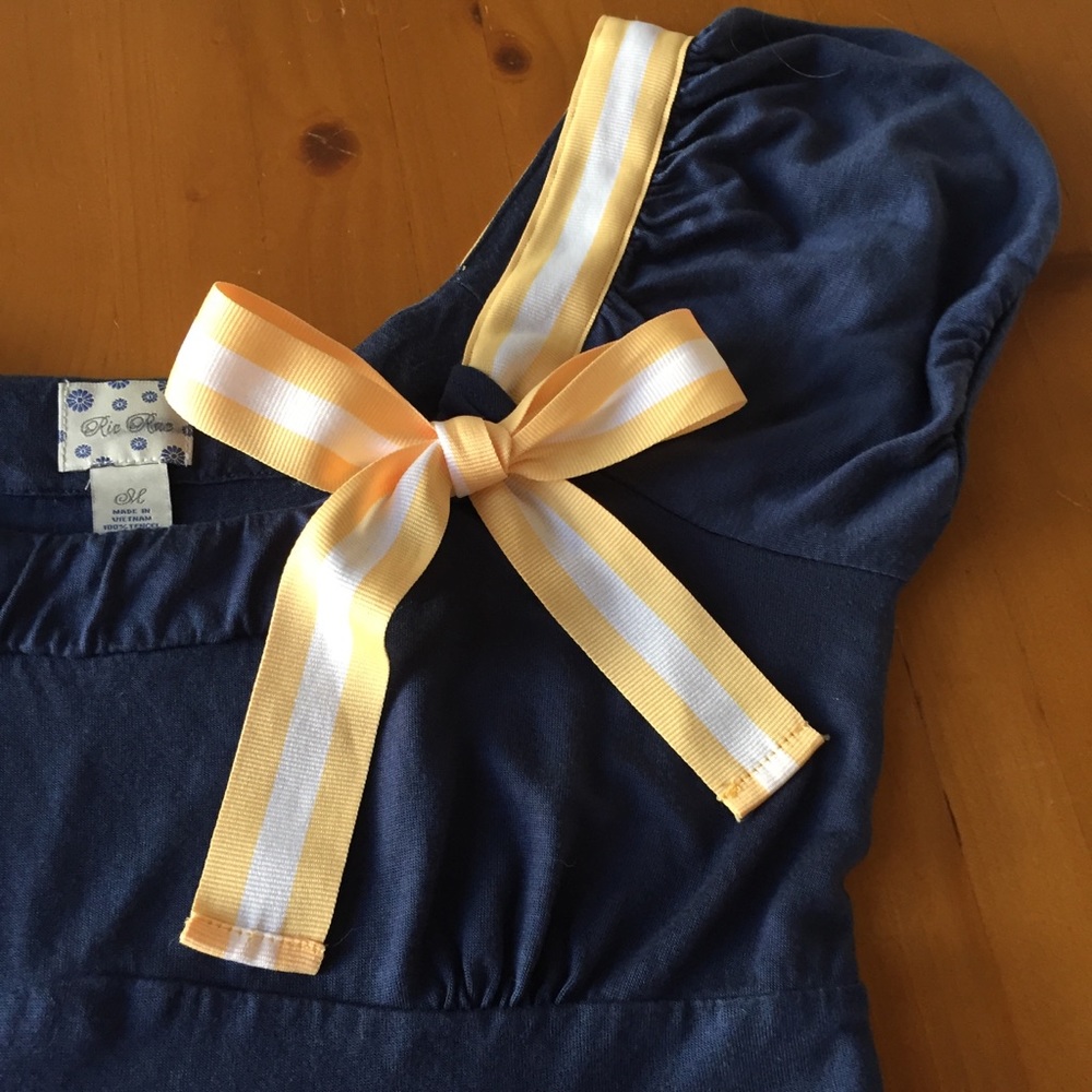 Anthro Ric Rac Blue Ribbon Puffy Sleeve Top - Picture 3 of 6